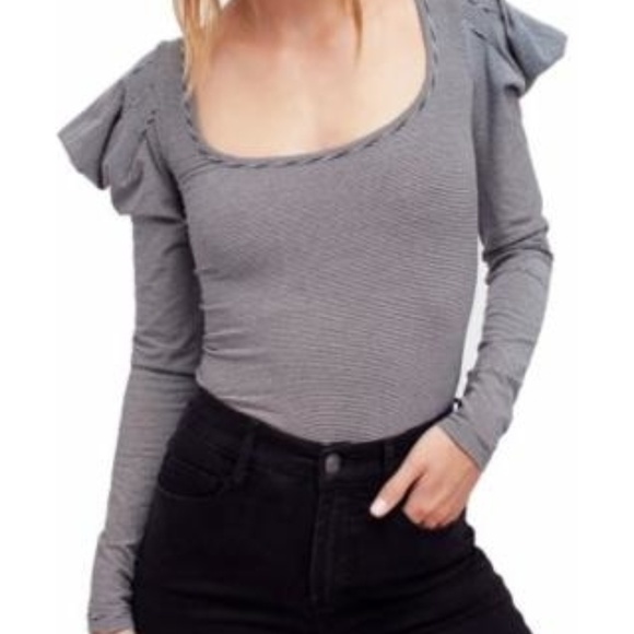 Free People Tops - FREE PEOPLE | Womens Striped Ruffle Long Sleeve S